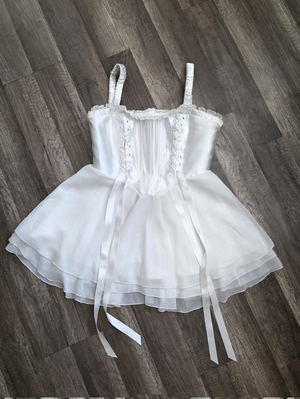 SUGAR THRILLZ DOLLSKILL LACE UP CORSET White Satin Chiffon Babydoll Dress Fairy
